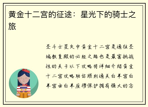 黄金十二宫的征途：星光下的骑士之旅